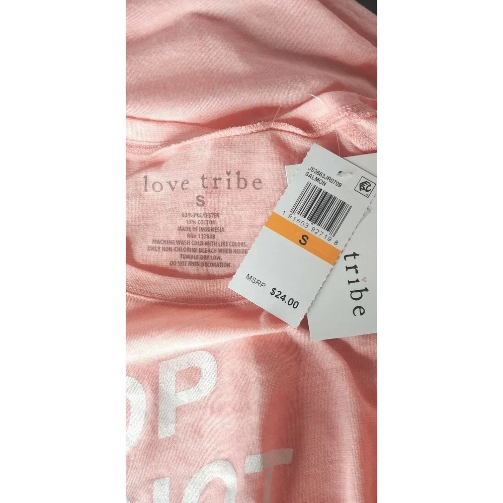 JUNIORS SIZE SMALL NWT'S LOVE TRIBE PINK SALMON LONG TUNIC GRAPHIC TSHIRT - Picture 5 of 5